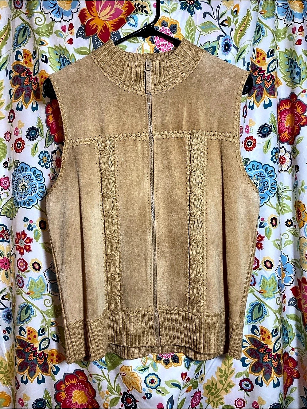 Vintage Designers Studio Originals Tan Leather Knit Vest Size L